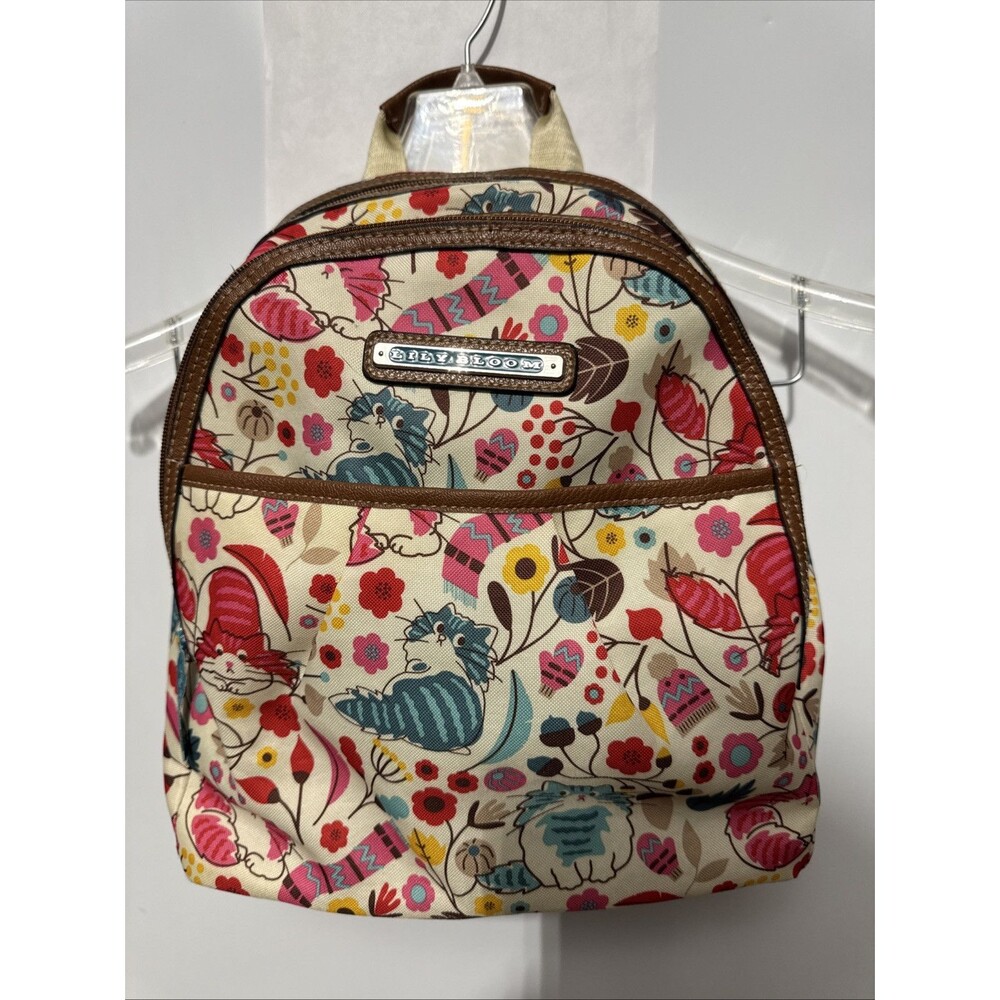 Lily Bloom Lovecats Backpack Cats floral canvas zip close pink blue yellow white